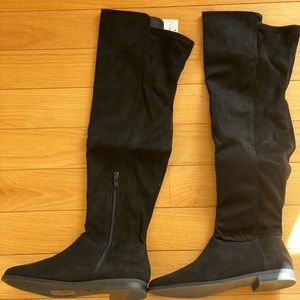 Over the knee black suede flat boots size 8 H&M